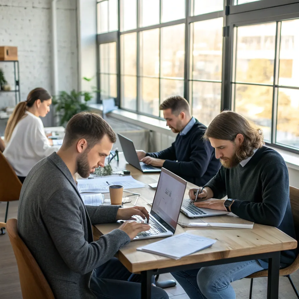 Team of professional copywriters at work